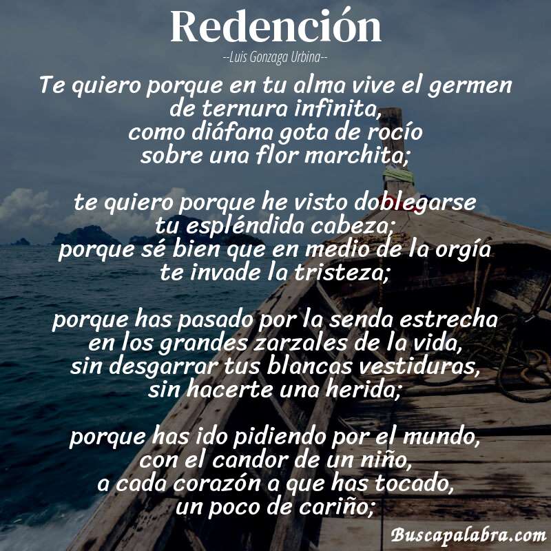 Poema redención de Luis Gonzaga Urbina con fondo de barca