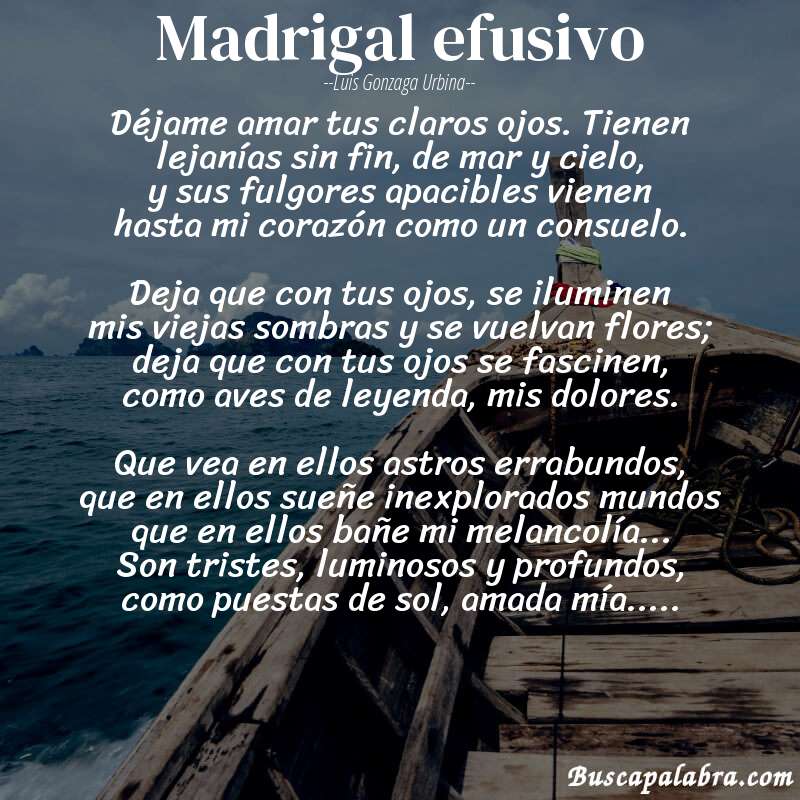 Poema madrigal efusivo de Luis Gonzaga Urbina con fondo de barca