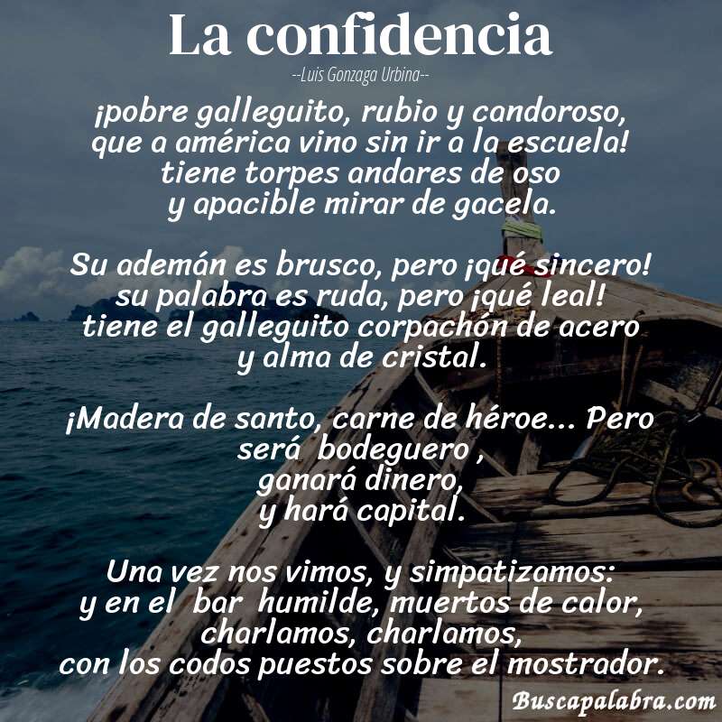 Poema la confidencia de Luis Gonzaga Urbina con fondo de barca