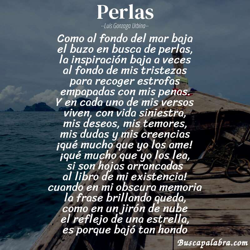 Poema perlas de Luis Gonzaga Urbina con fondo de barca