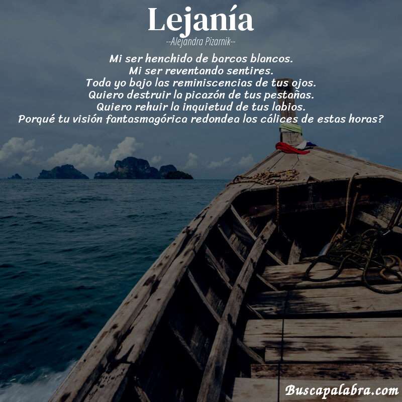 Poema lejanía de Alejandra Pizarnik con fondo de barca