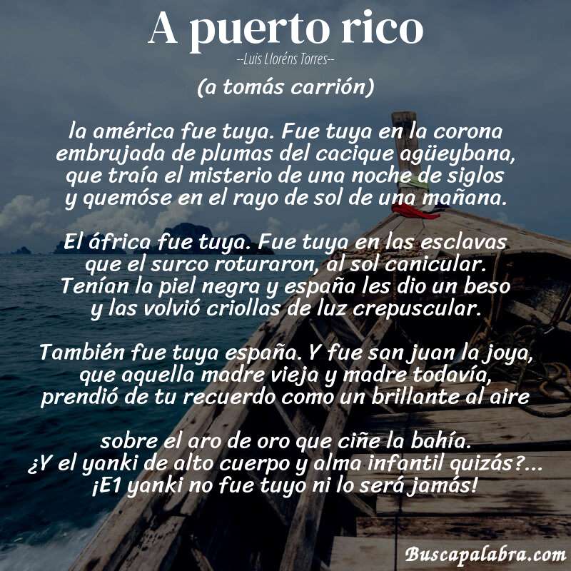 Poema a puerto rico de Luis Lloréns Torres con fondo de barca
