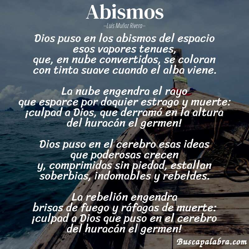 Poema abismos de Luis Muñoz Rivera con fondo de barca