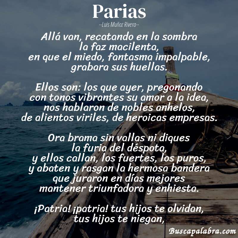 Poema parias de Luis Muñoz Rivera con fondo de barca