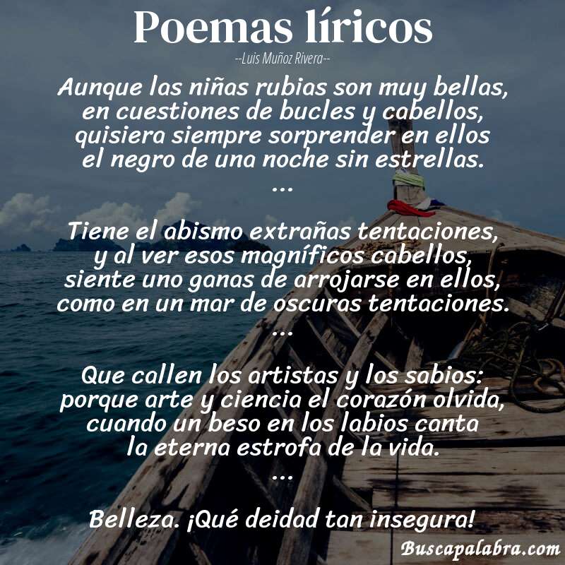 Poema poemas líricos de Luis Muñoz Rivera con fondo de barca