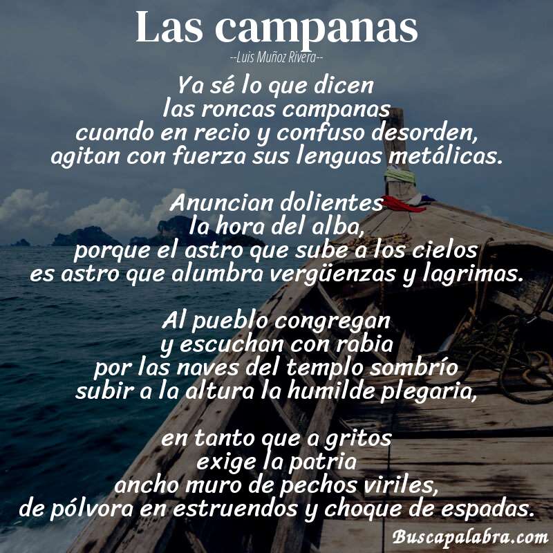Poema las campanas de Luis Muñoz Rivera con fondo de barca