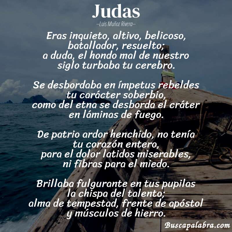 Poema judas de Luis Muñoz Rivera con fondo de barca