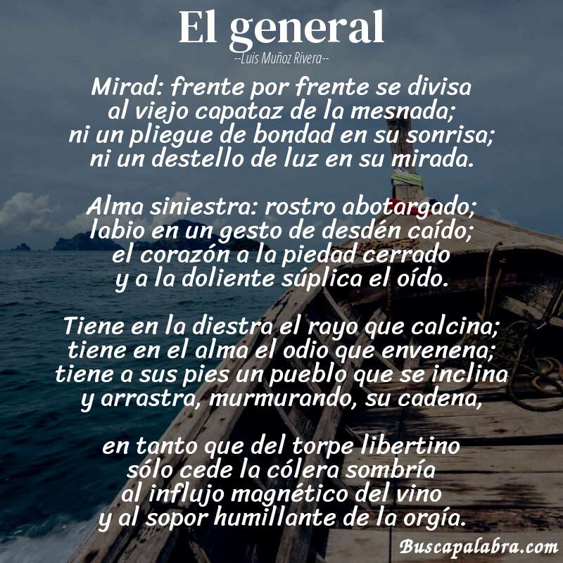 Poema el general de Luis Muñoz Rivera con fondo de barca