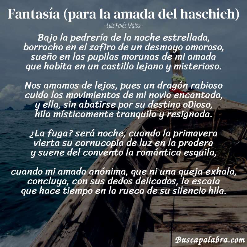 Poema fantasía (para la amada del haschich) de Luis Palés Matos con fondo de barca
