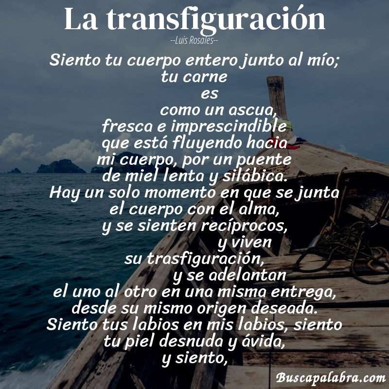 Poema la transfiguración de Luis Rosales con fondo de barca