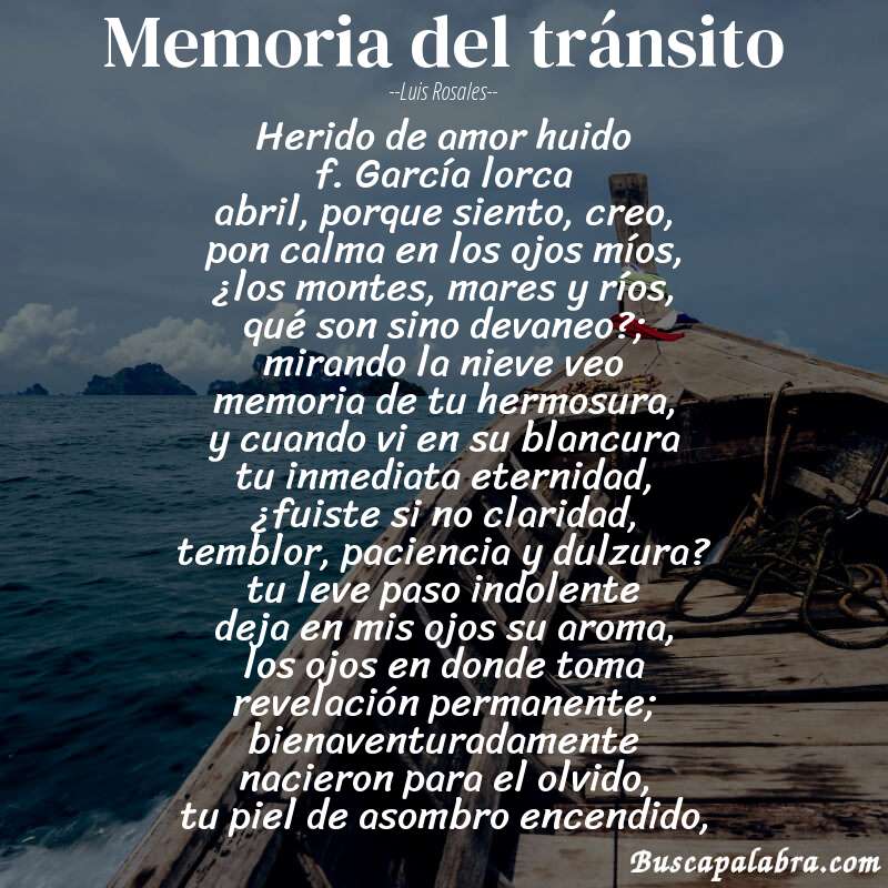 Poema memoria del tránsito de Luis Rosales con fondo de barca