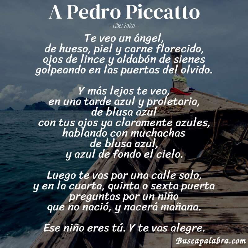 Poema A Pedro Piccatto de Líber Falco con fondo de barca