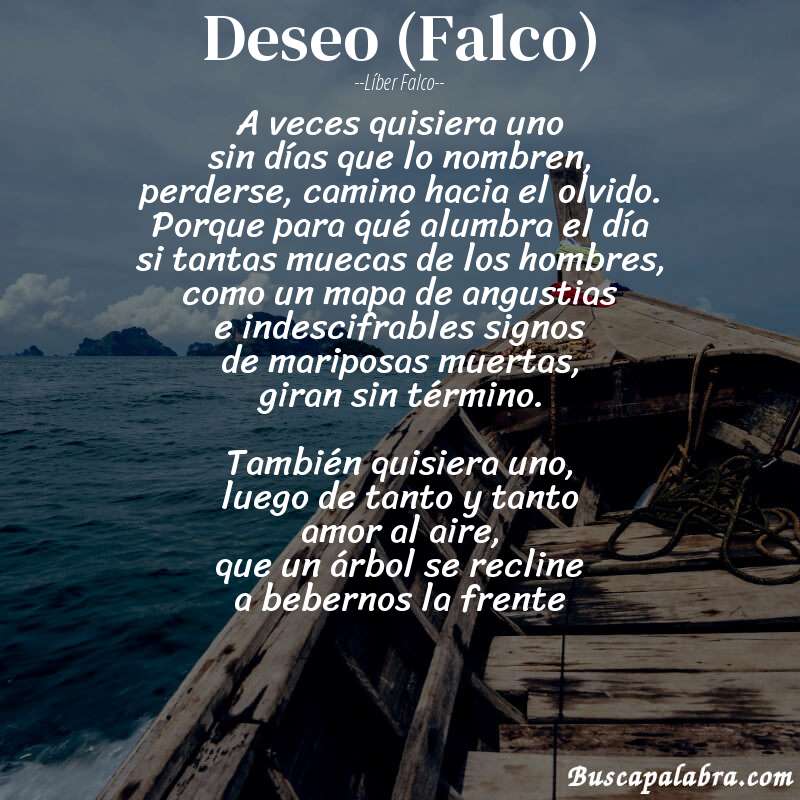 Poema Deseo (Falco) de Líber Falco con fondo de barca