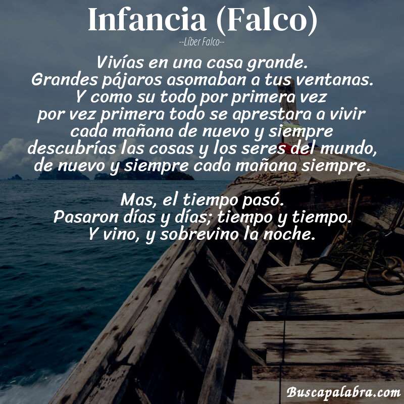 Poema Infancia (Falco) de Líber Falco con fondo de barca