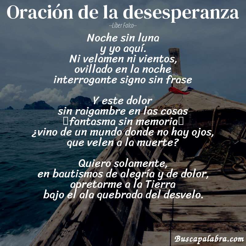 Poema Oración de la desesperanza de Líber Falco con fondo de barca