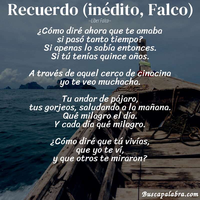 Poema Recuerdo (inédito, Falco) de Líber Falco con fondo de barca