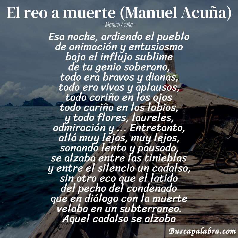 Poema El reo a muerte (Manuel Acuña) de Manuel Acuña con fondo de barca