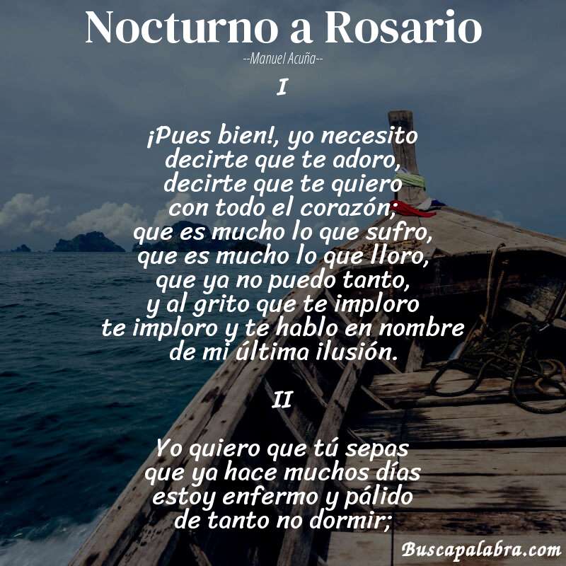 Poema Nocturno a Rosario de Manuel Acuña con fondo de barca