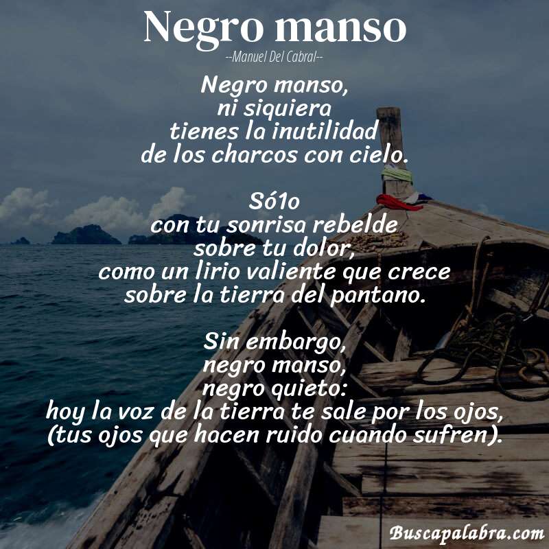 Poema negro manso de Manuel del Cabral con fondo de barca