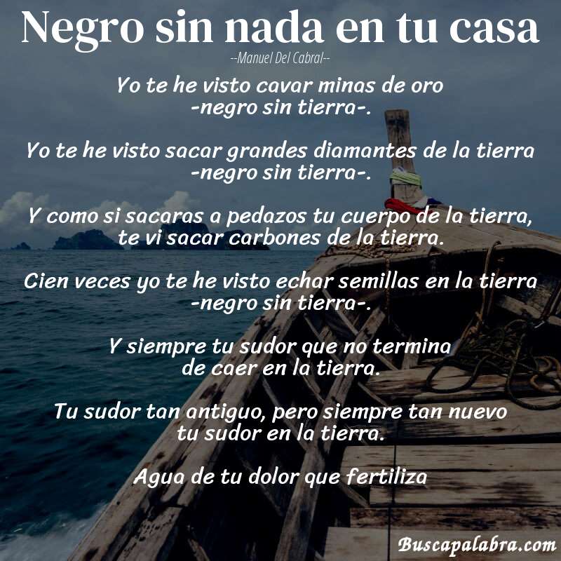 Poema negro sin nada en tu casa de Manuel del Cabral con fondo de barca