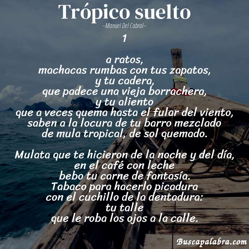 Poema trópico suelto de Manuel del Cabral con fondo de barca