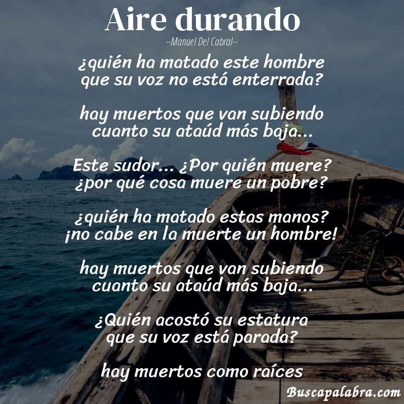 Poema aire durando de Manuel del Cabral con fondo de barca