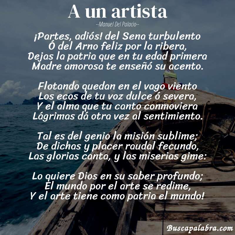 Poema A un artista de Manuel del Palacio con fondo de barca