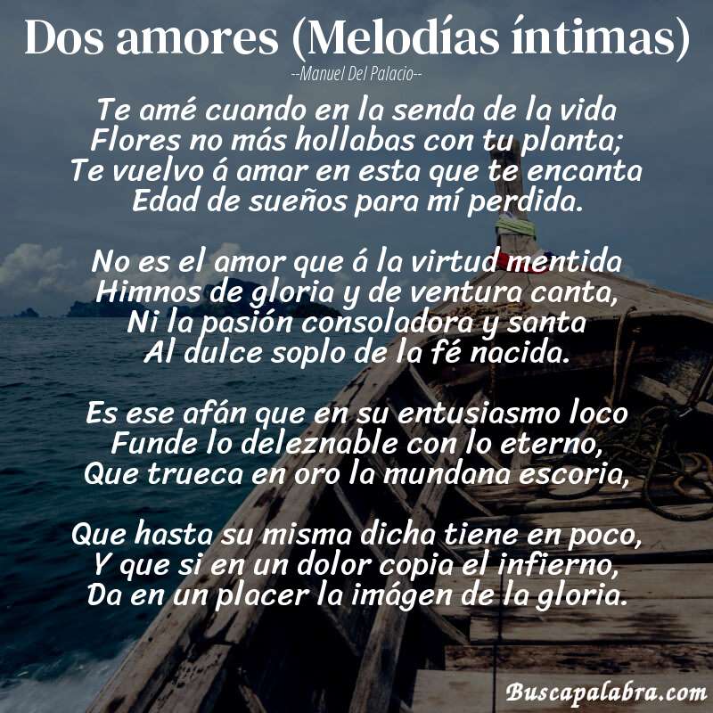 Poema Dos amores (Melodías íntimas) de Manuel del Palacio con fondo de barca