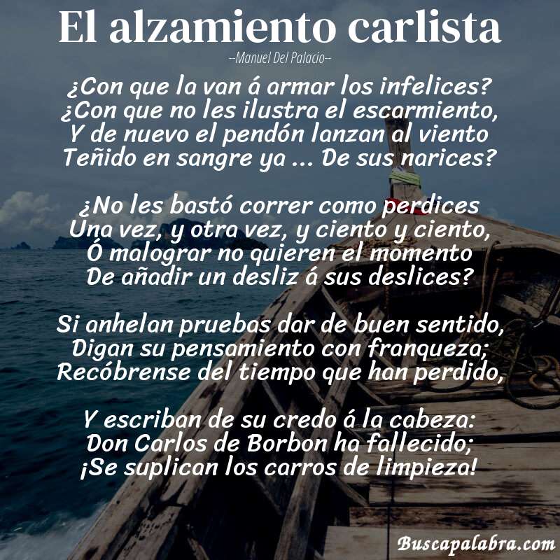 Poema El alzamiento carlista de Manuel del Palacio con fondo de barca