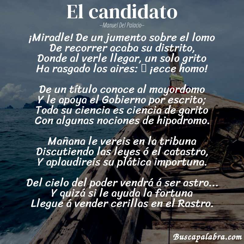 Poema El candidato de Manuel del Palacio con fondo de barca