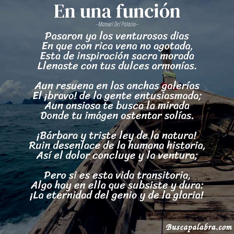 Poema En una función de Manuel del Palacio con fondo de barca