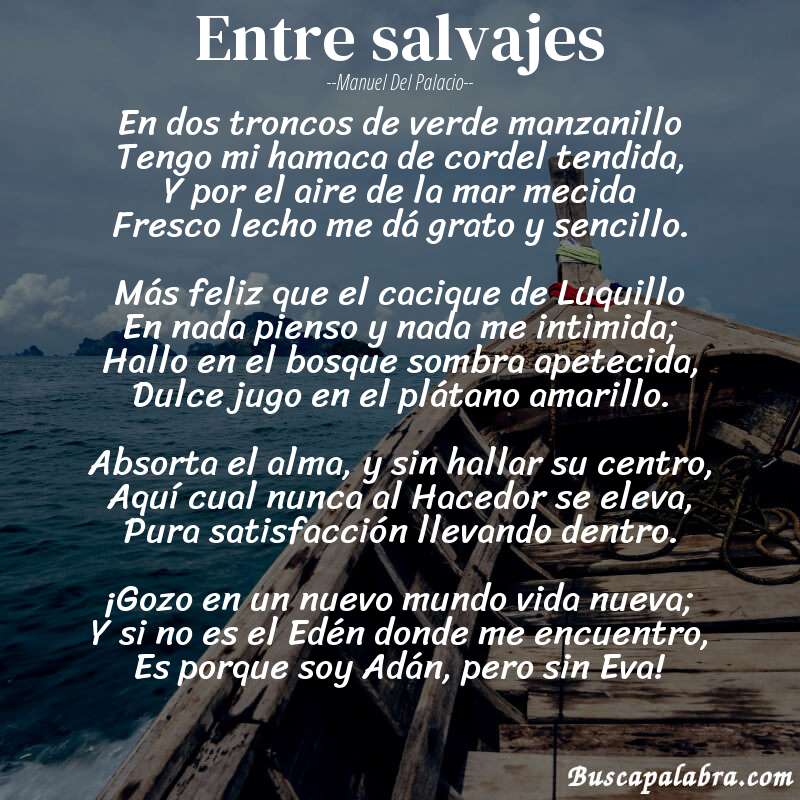 Poema Entre salvajes de Manuel del Palacio con fondo de barca