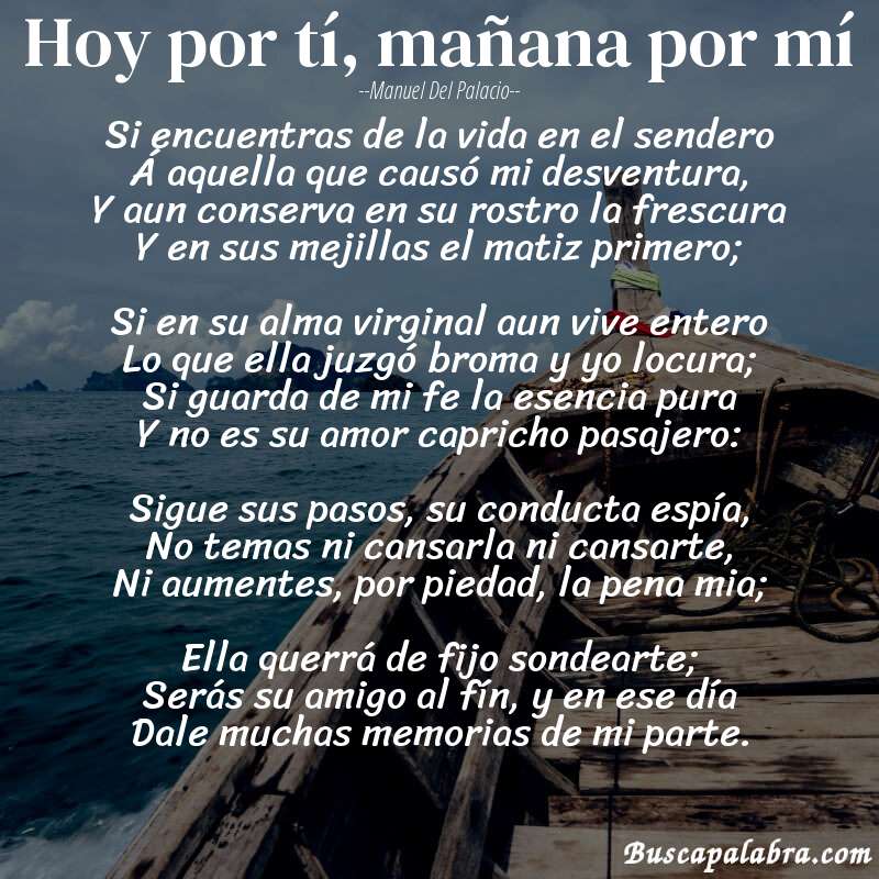 Poema Hoy por tí, mañana por mí de Manuel del Palacio con fondo de barca