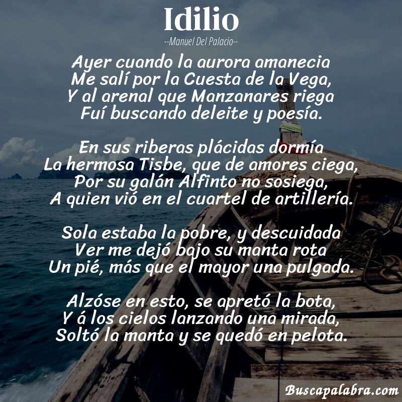 Poema Idilio de Manuel del Palacio con fondo de barca