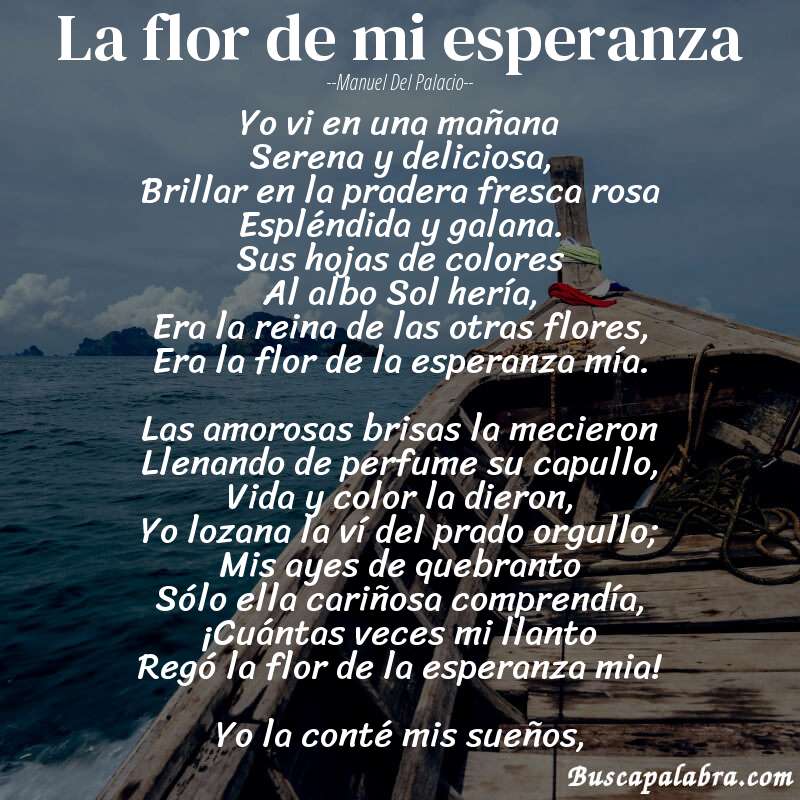 Poema La flor de mi esperanza de Manuel del Palacio con fondo de barca