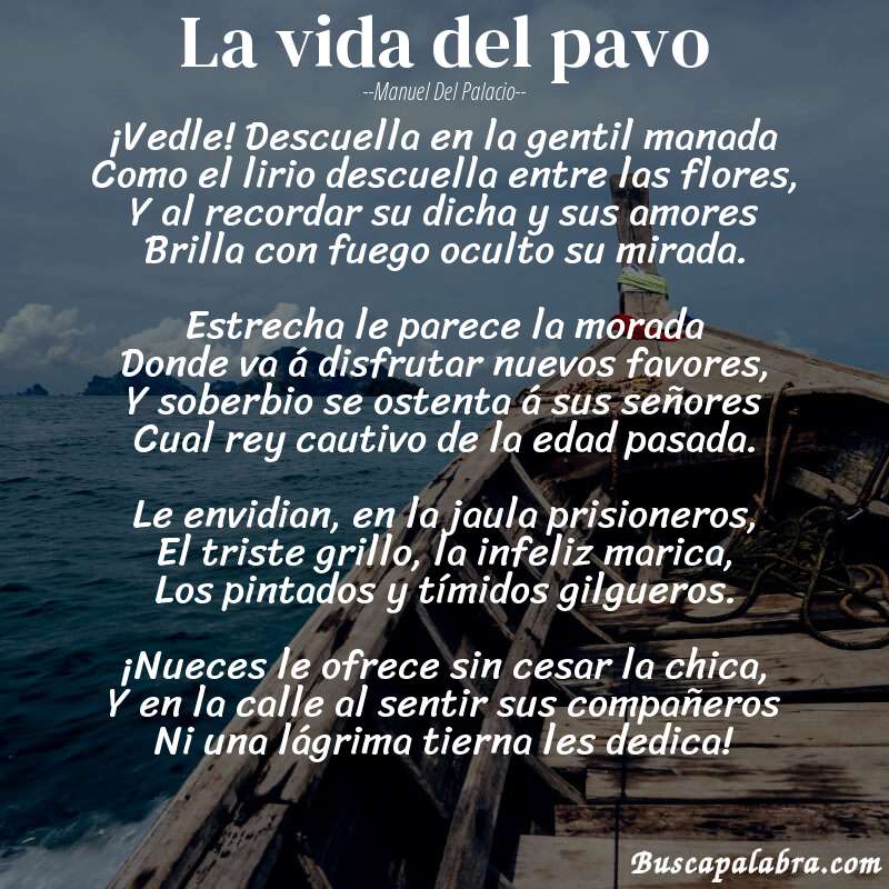 Poema La vida del pavo de Manuel del Palacio con fondo de barca