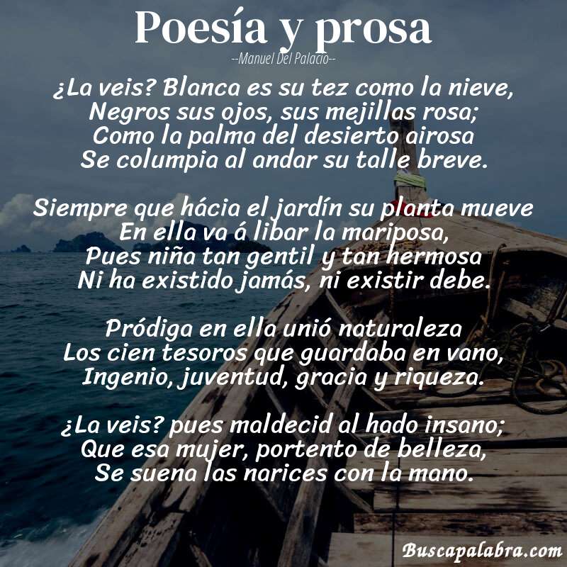 Poema Poesía y prosa de Manuel del Palacio con fondo de barca