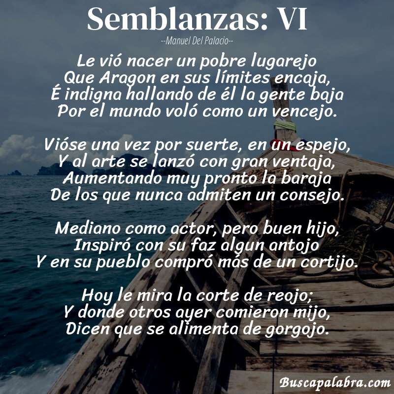 Poema Semblanzas: VI de Manuel del Palacio con fondo de barca