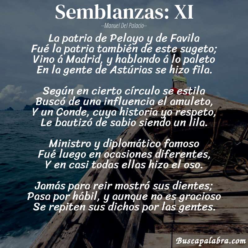 Poema Semblanzas: XI de Manuel del Palacio con fondo de barca