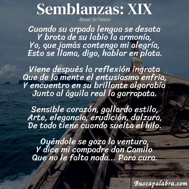 Poema Semblanzas: XIX de Manuel del Palacio con fondo de barca