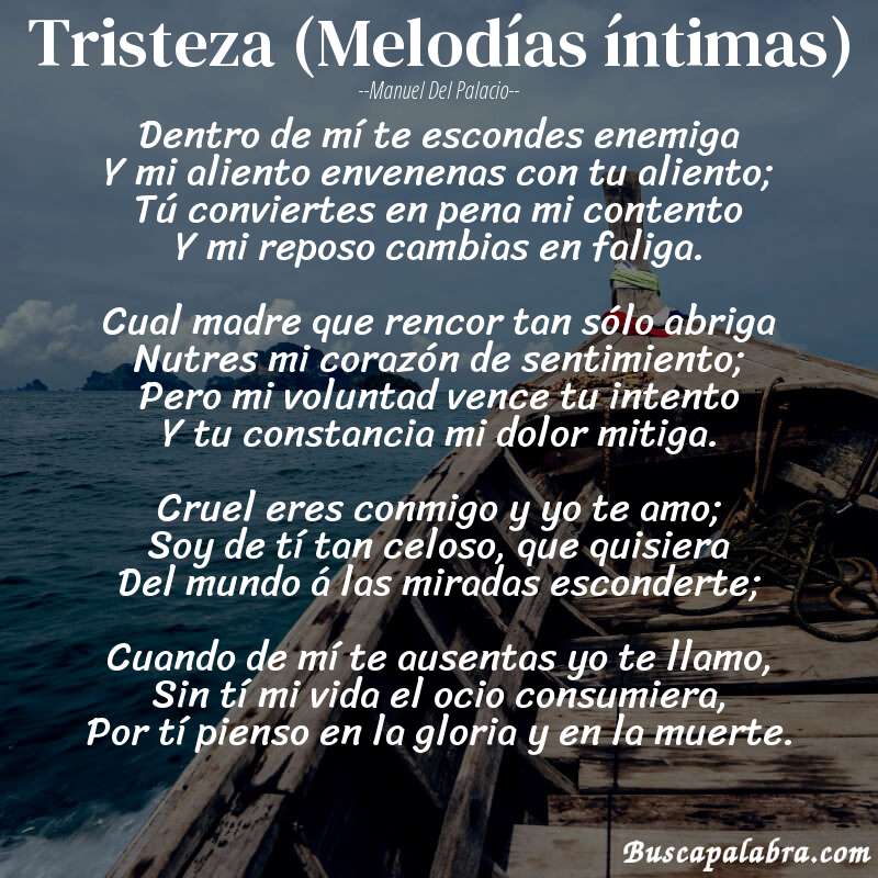 Poema Tristeza (Melodías íntimas) de Manuel del Palacio con fondo de barca