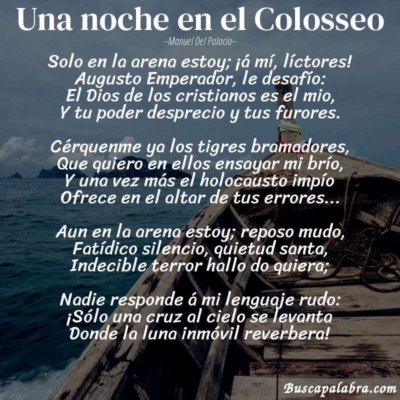 Poema Una noche en el Colosseo de Manuel del Palacio con fondo de barca