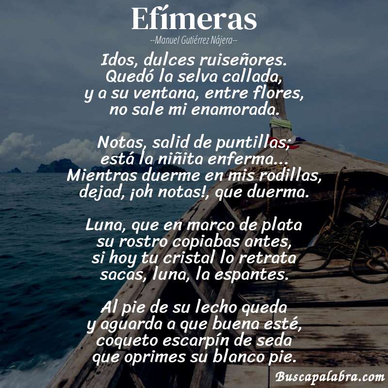 Poema Efímeras de Manuel Gutiérrez Nájera con fondo de barca