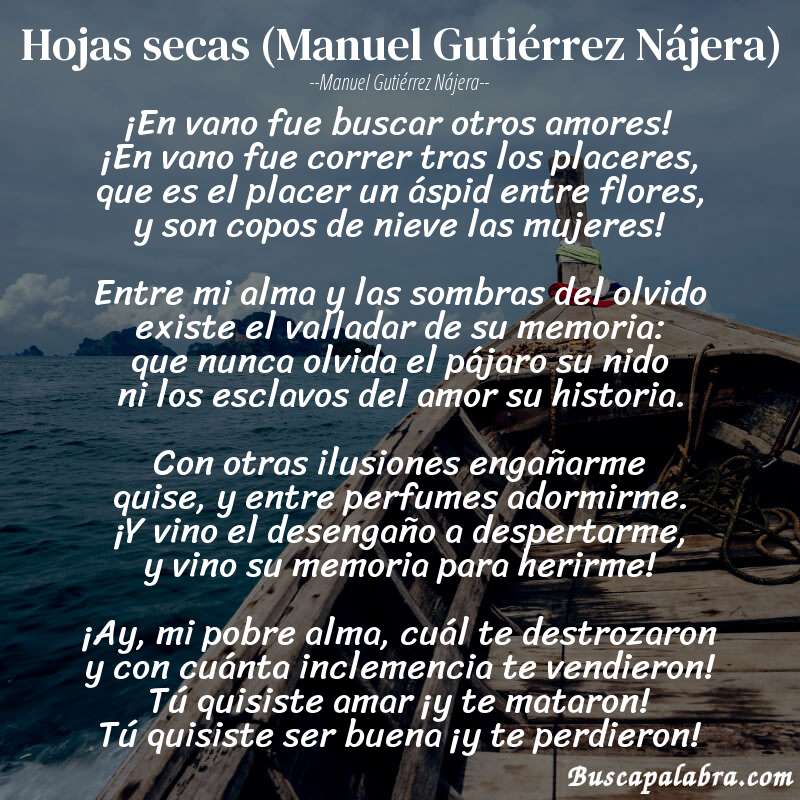 Poema Hojas secas (Manuel Gutiérrez Nájera) de Manuel Gutiérrez Nájera con fondo de barca