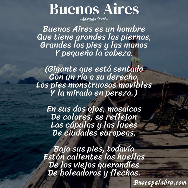 Poema Buenos Aires de Alfonsina Storni con fondo de barca