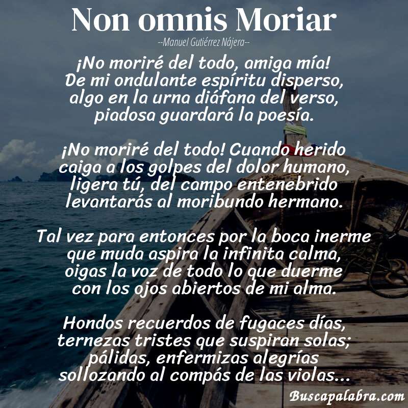Poema Non omnis Moriar de Manuel Gutiérrez Nájera con fondo de barca