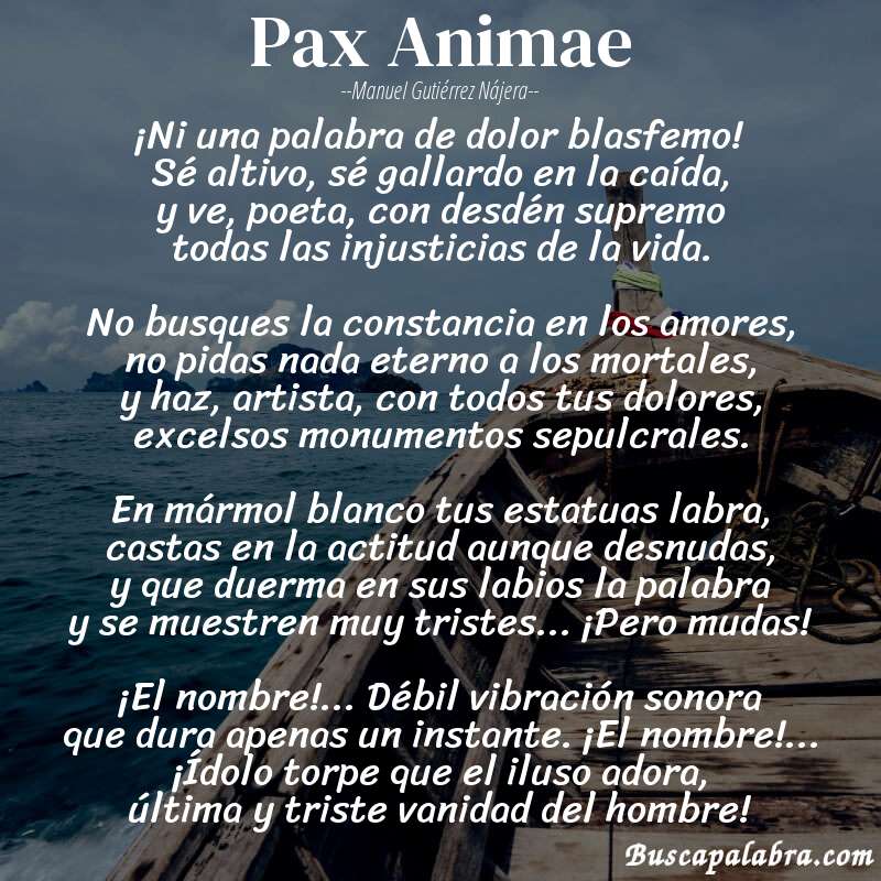 Poema Pax Animae de Manuel Gutiérrez Nájera con fondo de barca