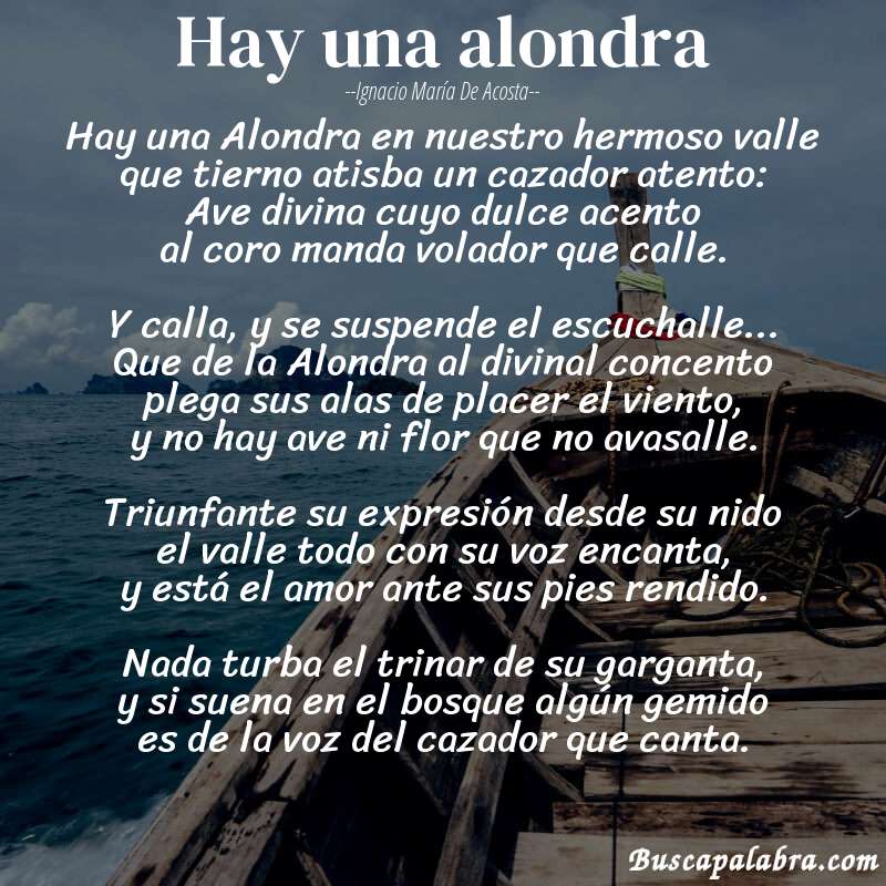 Poema Hay una alondra de Ignacio María de Acosta con fondo de barca