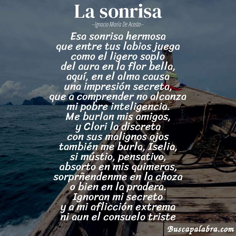 Poema La sonrisa de Ignacio María de Acosta con fondo de barca