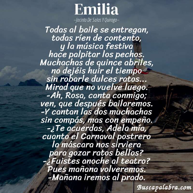 Poema Emilia de Jacinto de Salas y Quiroga con fondo de barca